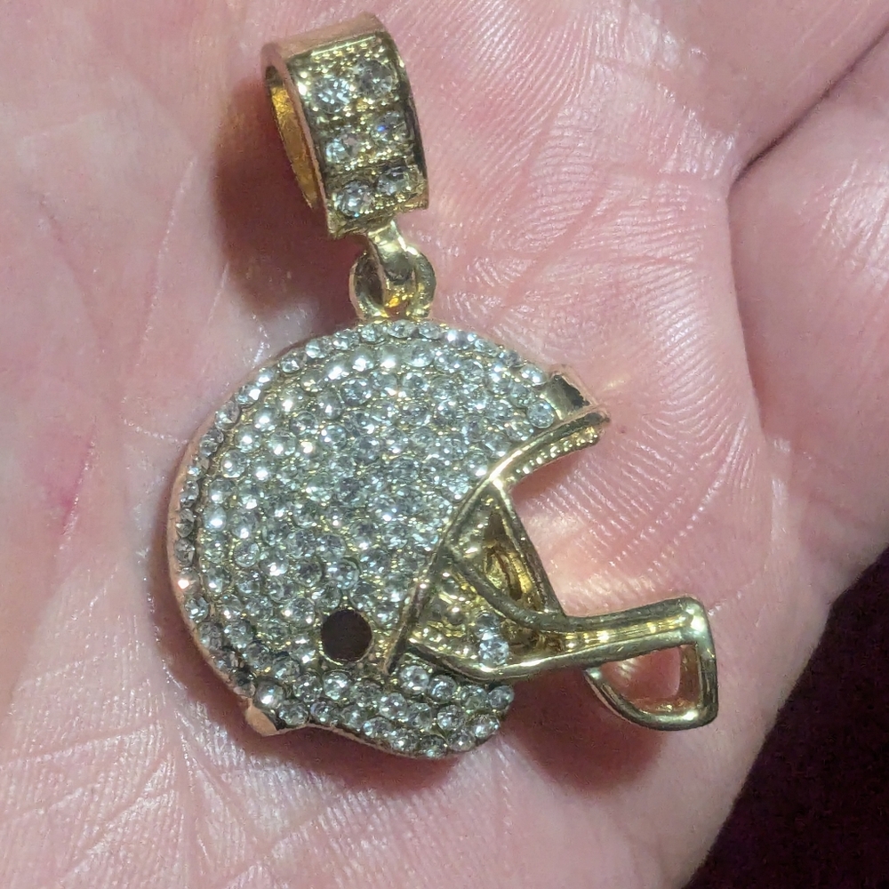 Gold and CZ Stones Football Helmet Pendant Unisex